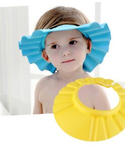 ibasenice Verstellbare Duschhaube für Babys und Kinder Eva Material Leicht mit Augen und Gesichtsschutz Geeignet Ab 40cm Kopfumfang Gelb