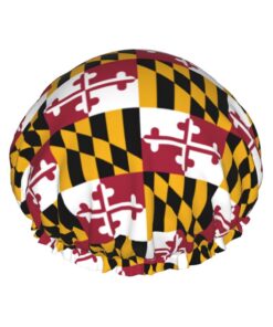 Badekappe mit Maryland-Staatsflaggen-Druck, für langes Haar und kurzes Haar, waschbar, elastisches Band, Badehaarmut für langes Haar, Zopf