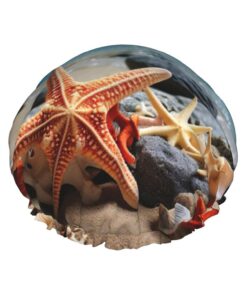 Badekappe mit Seestern und Korallen am Strand, bedruckt, für langes Haar und kurzes Haar, waschbares Gummiband, Badehaarmut für langes Haar, Zopf