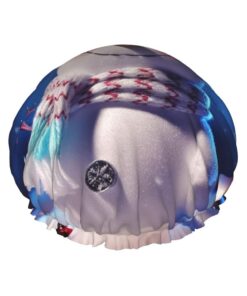 Merry Christmas Schneemann Duschhaube für Frauen, wiederverwendbar, doppellagig, Badekappe, Haarkappen, wasserdicht, elastisches Band, Damen, Spa, Salon, Duschhut, Haarkappen