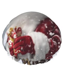 Duschhaube mit Weihnachtsmann-Design, wiederverwendbar, doppellagig, Badekappe, Haarnütze, wasserdicht, elastisches Band, Damen, Spa, Salon, Duschhut, Haarkappen