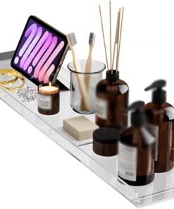Badewannenablage, Acryl-Badewannenregal, Luxuriöser Badezimmer-Organizer, Bietet Platz Für Bücher, Telefone, Kerzen, Wein Und Tablets, Passend Für Alle Badewannen (Color : Clear, S : 100CM)