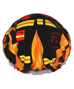 Firefighter Feuerwehrmann Druck Dusche Essentials Haube für Frauen, großes waschbares Gummiband, Badehaar, Duschhaube