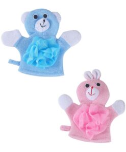 2 Stück Cartoon Badehandschuhe für Kinder aus Verbundbaumwolle | Schnelltrocknend, Sanftes Peeling Beim Duschen, Haushalt und Badewanne