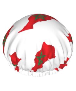 Marokko-Flagge, Kartendruck, Dusch-Essentials für Frauen, großes waschbares Gummiband, Badehaar, Duschhaube