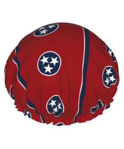 Tennessee State Flag Print Soft Lined Shower Cap, Double Layer Washable Wide Elastic Band Hair Shower Cap For Bath