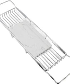 Metall-Marmor-Badewannenregal, Metall-Marmor-Badewannentablett, rutschfest, Platzsparend, Multifunktional, Erweiterbar, Badewannentablett, Einweihungsgeschenk (Silber Weiss)