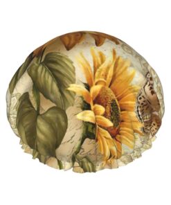 Badekappe mit Retro-Sonnenblumen-Druck, für langes und kurzes Haar, waschbar, elastisches Band, Badehaarmut für langes Haar, Zopf