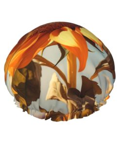 Badekappe mit schönem Sonnenblumen-Druck, für langes und kurzes Haar, waschbar, elastisches Band, Badehaarmut für langes Haar, Zopf