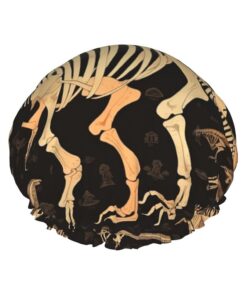 Dinosaurier-Skelett-Druck-Duschhaube, wiederverwendbar, wasserdicht, Duschhaube für Damen und Herren, elastisches Band, Badehaarmütze, doppellagig, waschbar, Badekappe für alle Frisuren