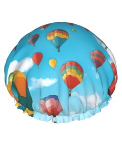 Badekappe mit bunten Luftballons, blauer Himmel, für langes und kurzes Haar, waschbares elastisches Band, Badehaarmut für langes Haar, Zopf