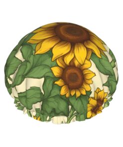 Badekappe mit Sonnenblumen-Aufdruck, für langes und kurzes Haar, waschbar, elastisches Band, Badehaarmut für langes Haar, Zopf