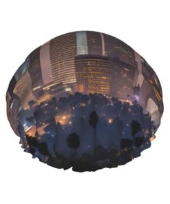 Los Angeles Skyline Print Badekappe für langes Haar und kurzes Haar, waschbar, elastisches Band, Badehaarmütze für langes Haar, Zopf