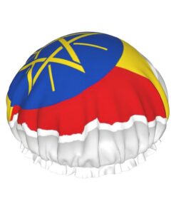 Badehaube mit Äthiopien-Flagge, Kartendruck, wiederverwendbar, doppelte wasserdichte Schichten, Duschhauben für Frauen und Damen