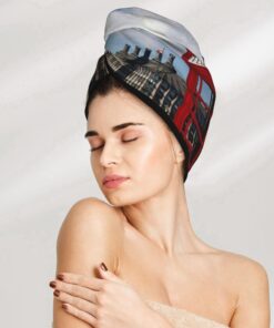 London Big Ben Dry Hair Cap Hair Drying Hat with Buttons Super Absorbent Quick Drying Hair Towel Wrap Soft Hair Hat for Women Dry Hair Turban for Wet Curly Long Hair