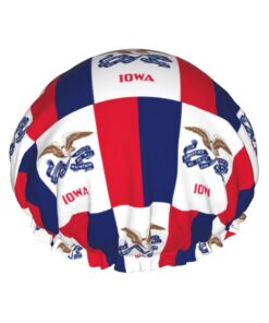 Iowa Duschhaube mit Staatsflaggen-Druck, groß, waschbar, Gummiband, Badehaar, Duschhaube