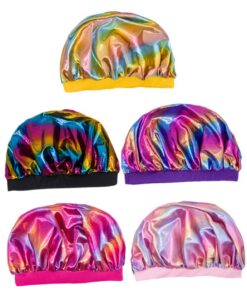 5 Stück Bunte Haarhauben zum Schlafen und Duschen aus Polyester mit Breitem Elastischem Gummiband Bequem und Faltbar Modischer Stil für Kinder Zufällige Farbe