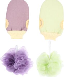 VALICLUD 4stücke Netzpouf aus Luffa-schwamm Duschhandschuh für Körperpeeling Badehandschuh mit Netzmuster für Sanfte Hautreinigung Rückenpeeling-tool