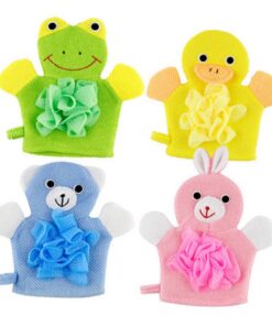 VALICLUD 4 Stück Cartoon Körperpeeling Handschuhe für Kinder mit PE Material und Frottee Sanfte Massage und Exfolierende Reinigung für Jungen und Mädchen Beim Baden