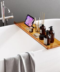 Generisch Badewannentabletts, (de:(Luxus-Badewannentablett aus Acryl, modernes Badezimmerzubehör, 31"/39" Länge, Badewannentisch-Organizer-Ablage (Orange 31 1/2 Zoll)))