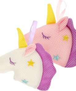 OUNONA Einhorn Duschschwamm mit Elastischer und Zarter Textur 2 Stück aus Netzgewebe Peelingbürste für Sanfte Hautpflege unter Dusche