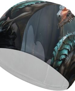 Cool Dragon Badekappe, hohe Elastizität, passend für langes Haar, kurzes Haar, bequeme, große Duschhaube zur Reduzierung des Widerstands und Haarschutz