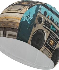 Boombox-Badekappe im Vintage-Stil, hohe Elastizität, passend für langes Haar, kurzes Haar, bequem, große Duschhaube für Zugreduzierung und Haarschutz