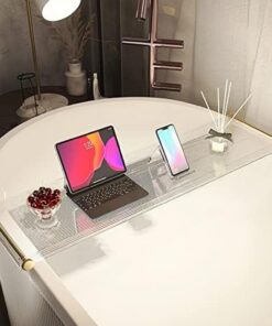 Badewannentablett aus Acryl mit goldfarbenen Griffen, rutschfestes Spa-Regal für Laptop und Lesen, 80 cm, Luxus-Badewannen-Caddy für Entspannung und Selbstpflege