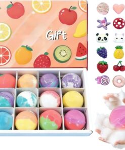 Badekugeln – 12 Stück Körperreiniger mit Innenraum, sprudelndes Fruchtdesign, für Kinder, Entspannung und Körperpflege im Spa, Zuhause, Reisen, Bad im Hotel