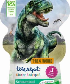 tetesept Kids Schaumbad Dino Abenteuer mit fruchtigem Apfelduft und pflegender Aloe Vera – 1 x 40 ml – Kinder Badespaß mit Badeschaum und grünem Wasser