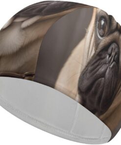 Badekappe mit Mops-Motiv, hohe Elastizität, passend für langes Haar, kurzes Haar, bequem, große Duschhaube für Zugreduzierung und Haarschutz