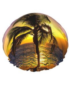 Hawaii Beach Print Shower Essentials Bonnet For Women, Large Washable Elastic Band Bath Hair Wrap Shower Cap