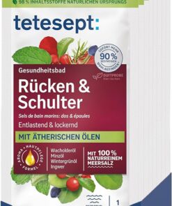 tetesept Meeressalz Rücken & Schulter – 10 x 80 g – Gesundheitsbad für Entspannung & Lockerung mit 6 ätherischen Ölen – Wohltuender Badezusatz mit natürlichem Meeressalz