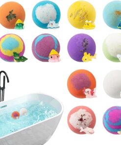 Badebälle inklusive Spielzeuge 12 Stücke Schäumend Sanft und Erfrischend | Badekugeln mit Spielzeuge als Geschenkfüller für Körbe Für Teenager Mädchen Tochter und