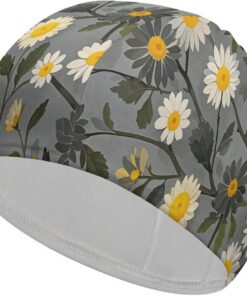 Badekappe mit Baumzweig, gelbes und weißes Blumenmuster, hohe Elastizität, passend für langes Haar, kurzes Haar, bequem, große Duschhaube für Zugreduzierung und Haarschutz