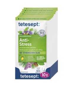 tetesept Meeressalz Anti-Stress Bad – Gesundheitsbad für wohltuenden Ausgleich mit ätherischen Ölen – Wohltuender Badezusatz mit natürlichem Meeressalz – 10 x 80 g