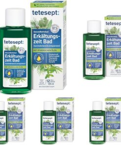 tetesept Erkältungszeit Bad – 1 x 125 ml – Gesundheitsbad für die kalte Jahreszeit mit 5 ätherischen Ölen – Wohltuender Badezusatz zur Entspannung von Körper und Geist (Packung mit 5)