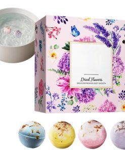 Natürliche Badebomben für Damen 4 Stück Badezusatz mit getrockneten Blüten | Brausebomben Set im Geschenkkarton für Damen, Mädchen, Frauen, Spa-Liebhaber, romantische Abende, Hotels, Zuhause,