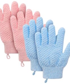 STOBAZA Peelinghandschuhe Tiefenreinigend aus Polyester mit Langem Riemen 4 Stück Geeignet als Massage und Duschhandschuhe die Tägliche Körperpflege