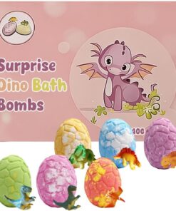 Kinder-Badebälle mit Spielzeug im Inneren 6-teiliges Dinosaurier-Set zur | Natürliche Badebälle Geschenk für Mädchen, Geburtstag, Zuhause, Reise, Bad, Hotel,