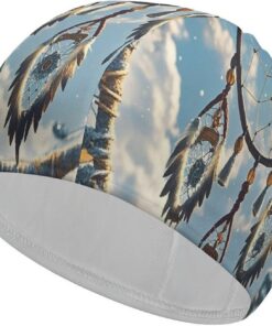 Indianer-Traumfänger-Badekappe, hohe Elastizität, passend für langes Haar, kurzes Haar, bequem, große Duschhaube zur Reduzierung des Widerstands und Haarschutz