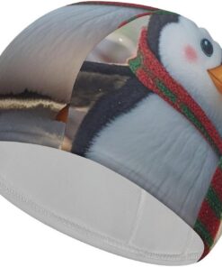 Badekappe mit lustigem Pinguin, atmungsaktiv, hohe Elastizität, weich, rutschfest, Badekappe für Damen und Herren