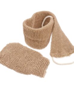2 Stück Ramie Jute Badehandschuhe Braun zum Rückenpeeling | Handtuch Optik, Peelinghandschuh für Dusche, Schonende Schrubberstruktur
