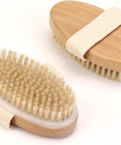 Trockenbürste, Naturborsten, Peelingbürste, Körperschrubber, Trockenbürsten, Körperbürste für Lymphdrainage, Durchblutung, nasse und trockene Bürste, tiefes Peeling für glatte Haut, 2