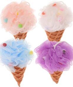 OUNONA Eiscreme Badeschwamm 4 Stück aus Schwamm in Eiscreme Form Hautschonend und Schnell Trocknend Tragbarer Luffaschwamm für Kinder zum Sanften Körperpeeling und Duschen