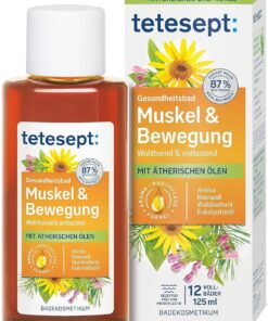 tetesept Muskel & Bewegung Bad – 1 x 125 ml – Gesundheitsbad für Entspannung & Lockerung mit 4 ätherischen Ölen – Wohltuender Badezusatz durchwärmt und entlastet