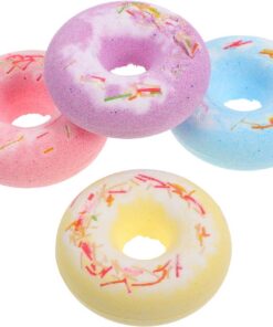 VALICLUD 4 Stück Badesalzbällchen in Donutform mit Meersalz zur Hautberuhigung und Sprudelnden Blasen für Entspannendes Badeerlebnis zu Hause und Reisen Zufällige Farbe