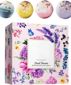 Aromatische Badekugeln, florales Spa-Set, 4-teilige Sprudelbomben mit Aufguss aus getrockneten Blütenblättern, Bio-Körperreinigungsset, Entspannungskugeln mit elegantem Stil, Hautpflegegenuss für