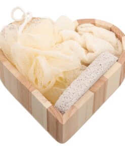 Herzförmiges Bade Peeling Satz mit Schwamm und Holzbürste Badezimmer Badezubehör zur Durchblutung und Sanften Hautreinigung