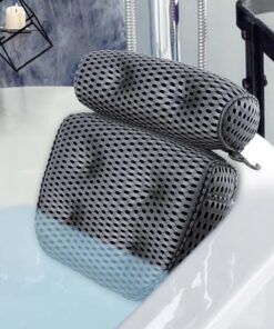 Vessgra Badekissen, 4D-Air-Mesh-Badewannenkissen, schnell trocknend, ultraweiches Badekissen für Badewannen-Nacken 6 rutschfeste Saugnäpfe, passend für alle Badewannen, Whirlpools, grau